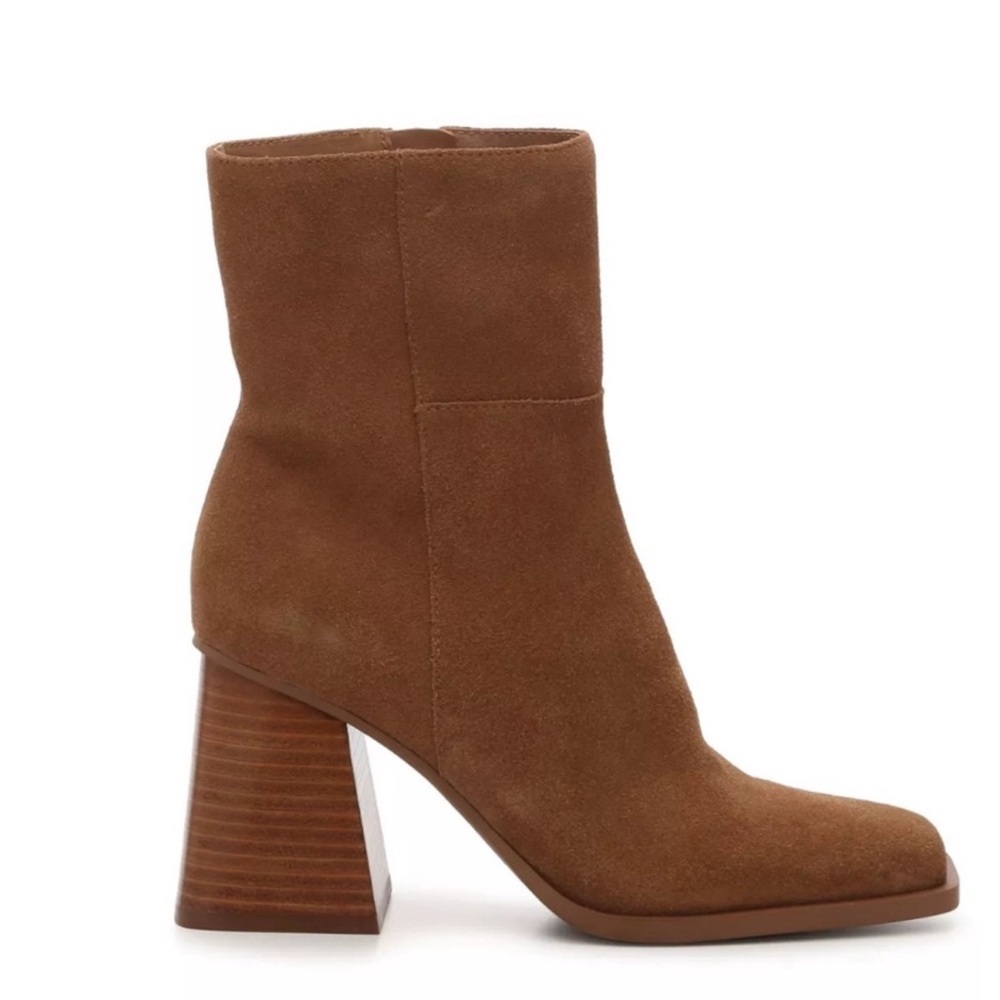 90s y2k Genuine Leather Cognac Suede Block Heel Ankle Boots
